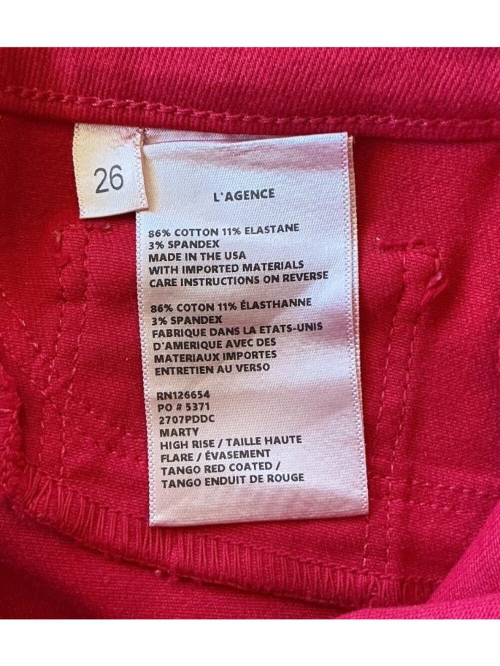 L'AGENCE Marty Coated Flare Jeans Tango Red High Rise Denim Size 26 New - Picture 13 of 14